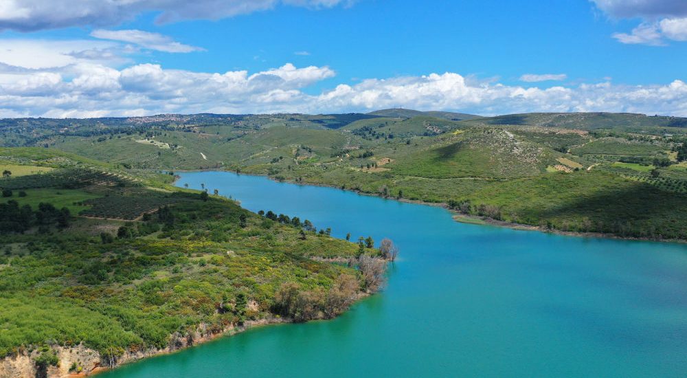 Aerial,Drone,Photo,Of,Famous,Lake,And,Dam,Of,Marathon